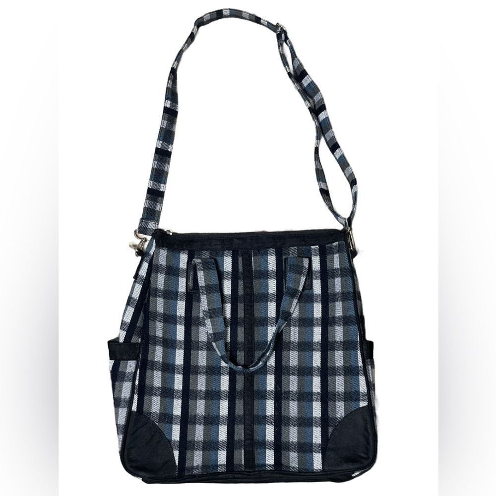 D&Y 90’s Vibe Large Plaid Fabric Crossbody Bag - Black, Blue, White And Gray